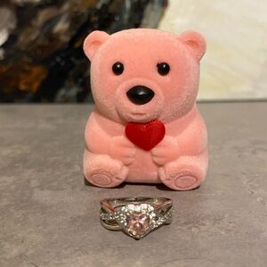 Pink Heart Sparkle Ring with Teddy Box